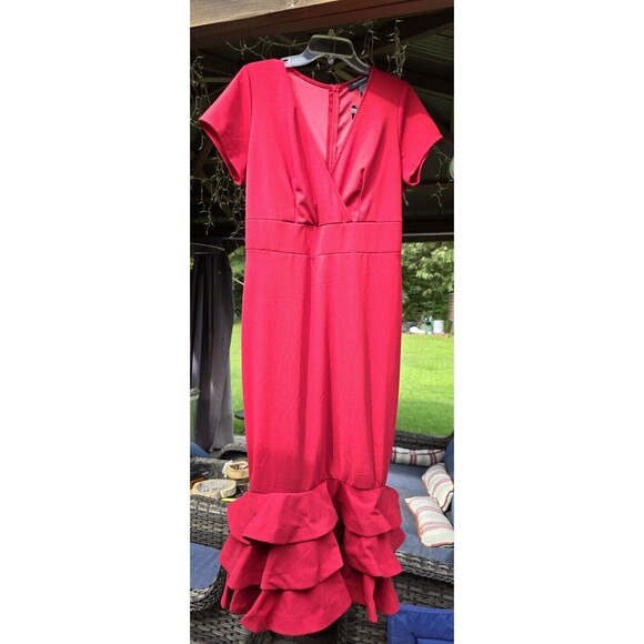 Ashley Stewart Flounce Ruffle Mermaid Dress Tiered Women's Red New Sz 14/16 - Picture 2 of 10